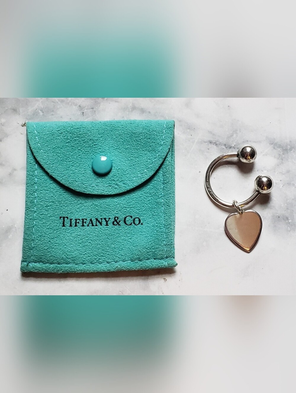 Authentic Vintage Tiffany & Co. Sterling Silver 925 Heart Tag Horseshoe Key Ring
